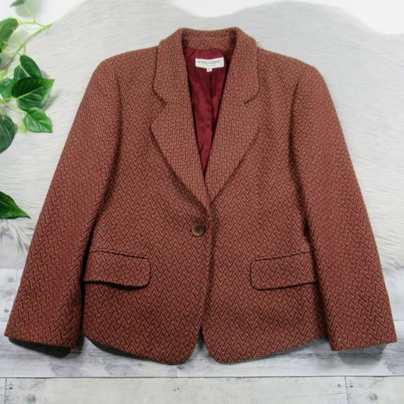 GIORGIO ARMANI Vintage Wool Chevron Single Button Blazer Women’s 44 US Size 10 - Picture 3 of 12